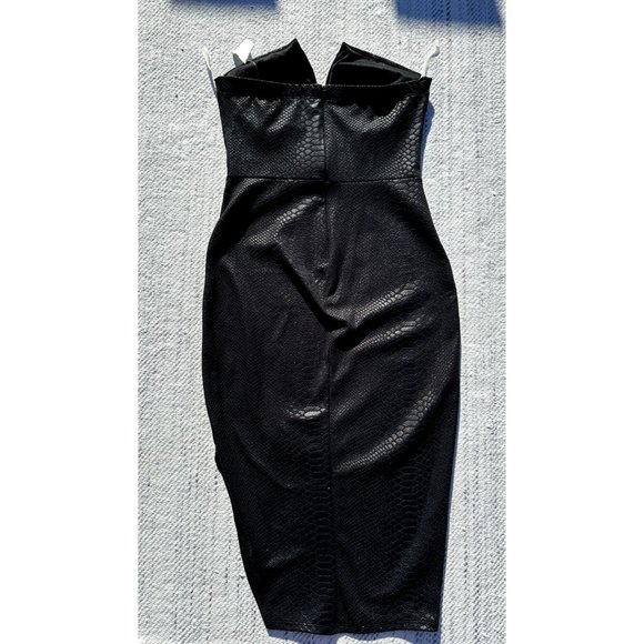 Angl Womens Medium Black Dress Shiny Snake Print Strapless Sweetheart Cocktail - Picture 2 of 7